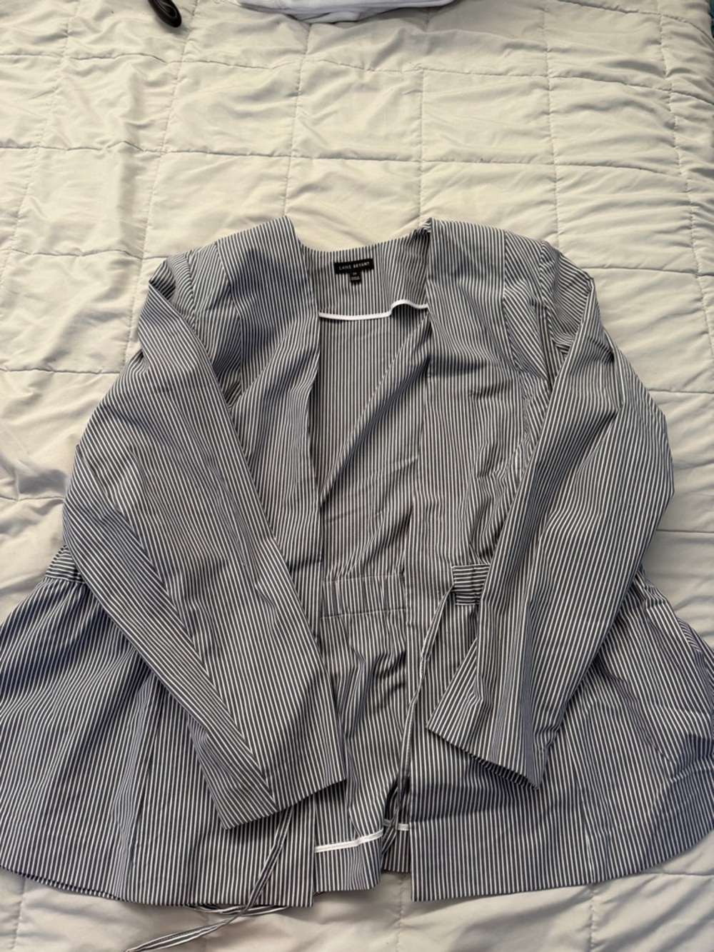 Lane Bryant Navy and White Vertical Stripe Blouse